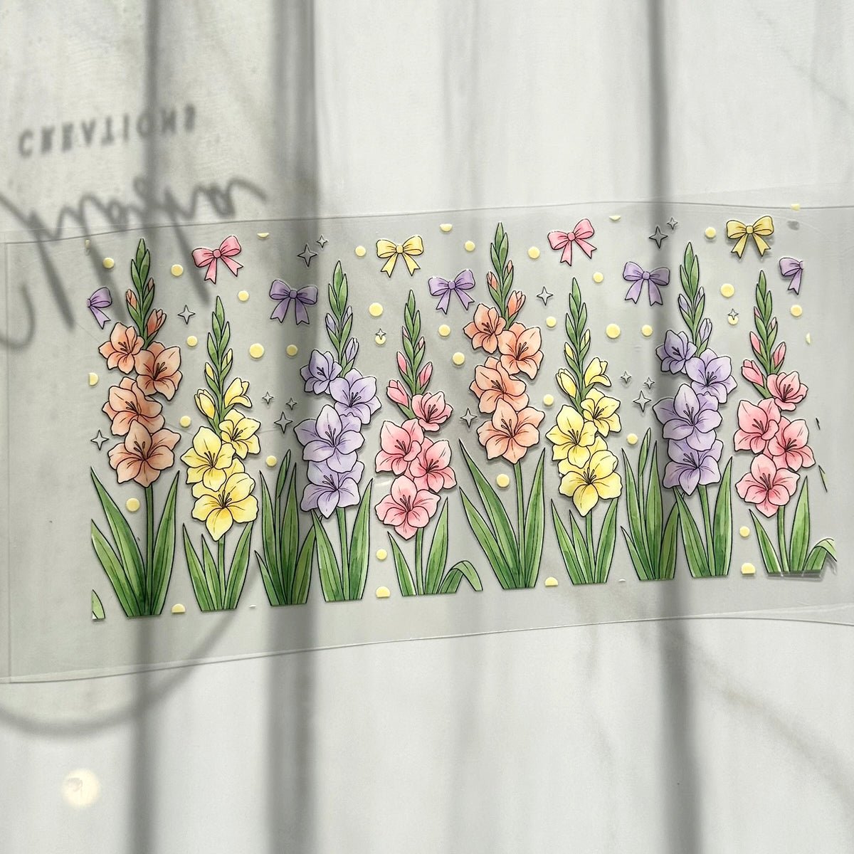Pastel Gladiolus 16oz UV DTF Cup Wrap · 250 × 140 mm custom name labels for kids bottles lunchbox waterproof NZ - Chlosha creations