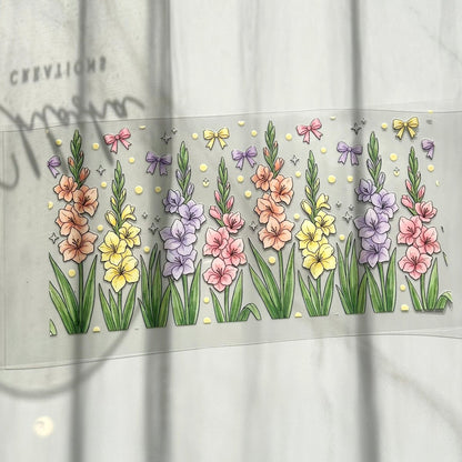 Pastel Gladiolus 16oz UV DTF Cup Wrap · 250 × 140 mm custom name labels for kids bottles lunchbox waterproof NZ - Chlosha creations