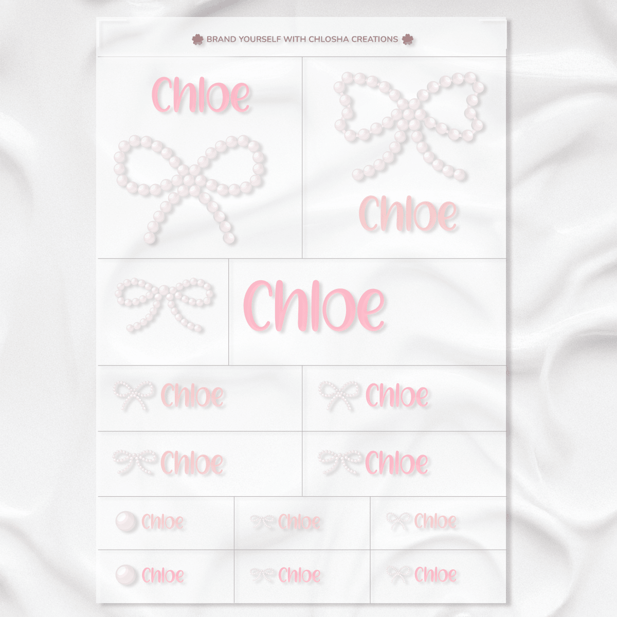 Pearl Bow Icon + Name Pack custom name labels for kids bottles lunchbox waterproof NZ - Chlosha creations