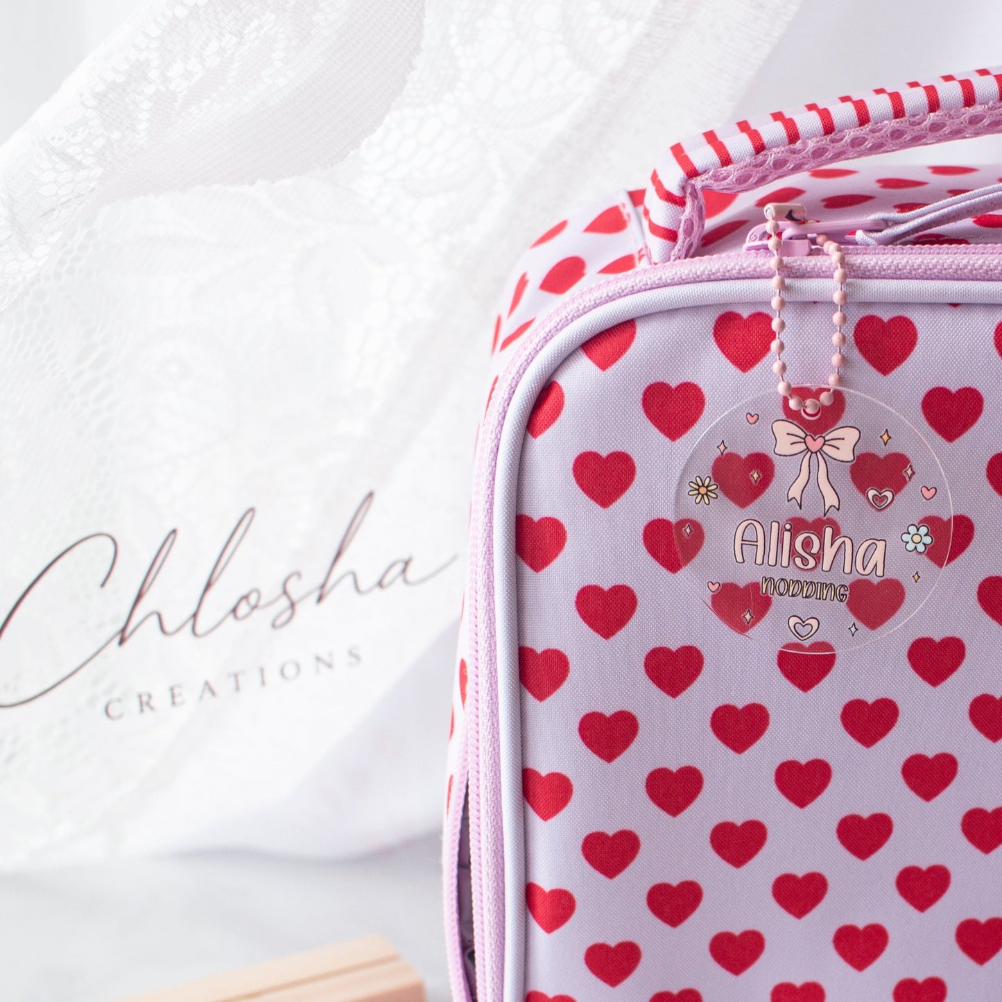 Personalised Acrylic Backpack Tag – Pretty Bow custom name labels for kids bottles lunchbox waterproof NZ - Chlosha creations