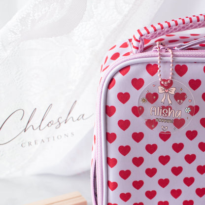 Personalised Acrylic Backpack Tag – Pretty Bow custom name labels for kids bottles lunchbox waterproof NZ - Chlosha creations