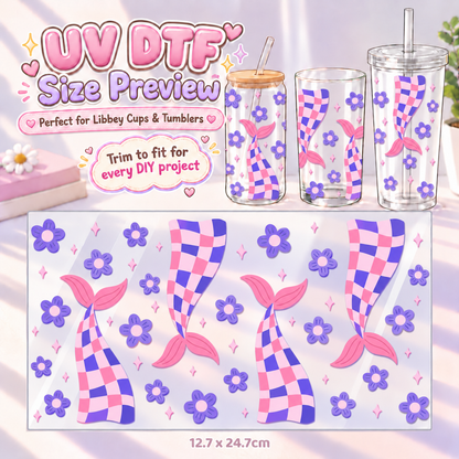 Flutter Check Mermaid – DIY UV DTF Cup & Tumbler Wrap – 12.7 × 24.7 cm