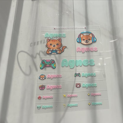 Meow Gamer Personalised Icon + Name Label Pack – 12 Labels