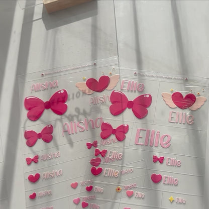 Sweet Heart & Bow Personalised Name Label Set – 12 Labels