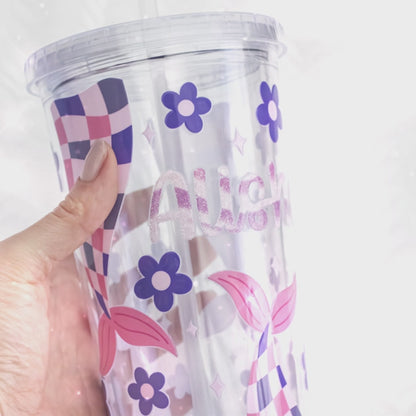 Flutter Check Mermaid – DIY UV DTF Cup & Tumbler Wrap – 12.7 × 24.7 cm