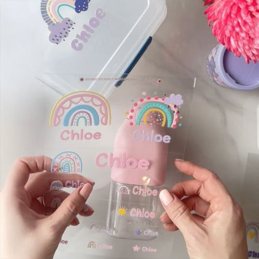 Q5 Soho Rainbow Icon + Name Pack custom name labels for kids bottles lunchbox waterproof NZ - Chlosha creations