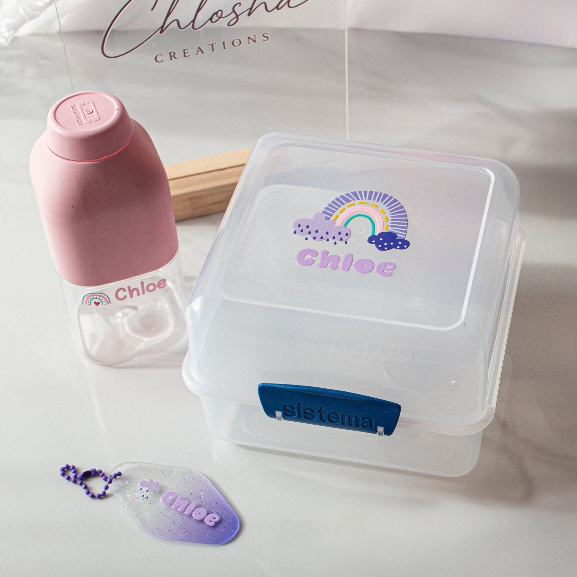 Q5 Soho Rainbow Icon + Name Pack custom name labels for kids bottles lunchbox waterproof NZ - Chlosha creations