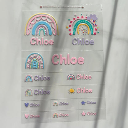 Q5 Soho Rainbow Icon + Name Pack custom name labels for kids bottles lunchbox waterproof NZ - Chlosha creations