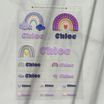 Q5 Soho Rainbow Icon + Name Pack custom name labels for kids bottles lunchbox waterproof NZ - Chlosha creations
