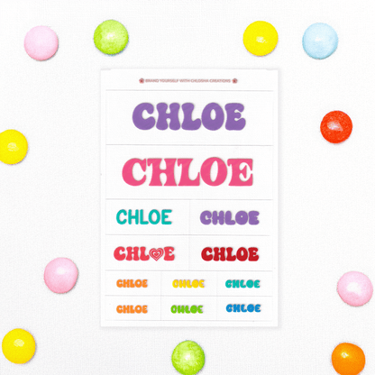 Retro Pop Classic Name Pack custom name labels for kids bottles lunchbox waterproof NZ - Chlosha creations