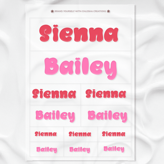 Retro Pop Classic Sibling Name Pack custom name labels for kids bottles lunchbox waterproof NZ - Chlosha creations