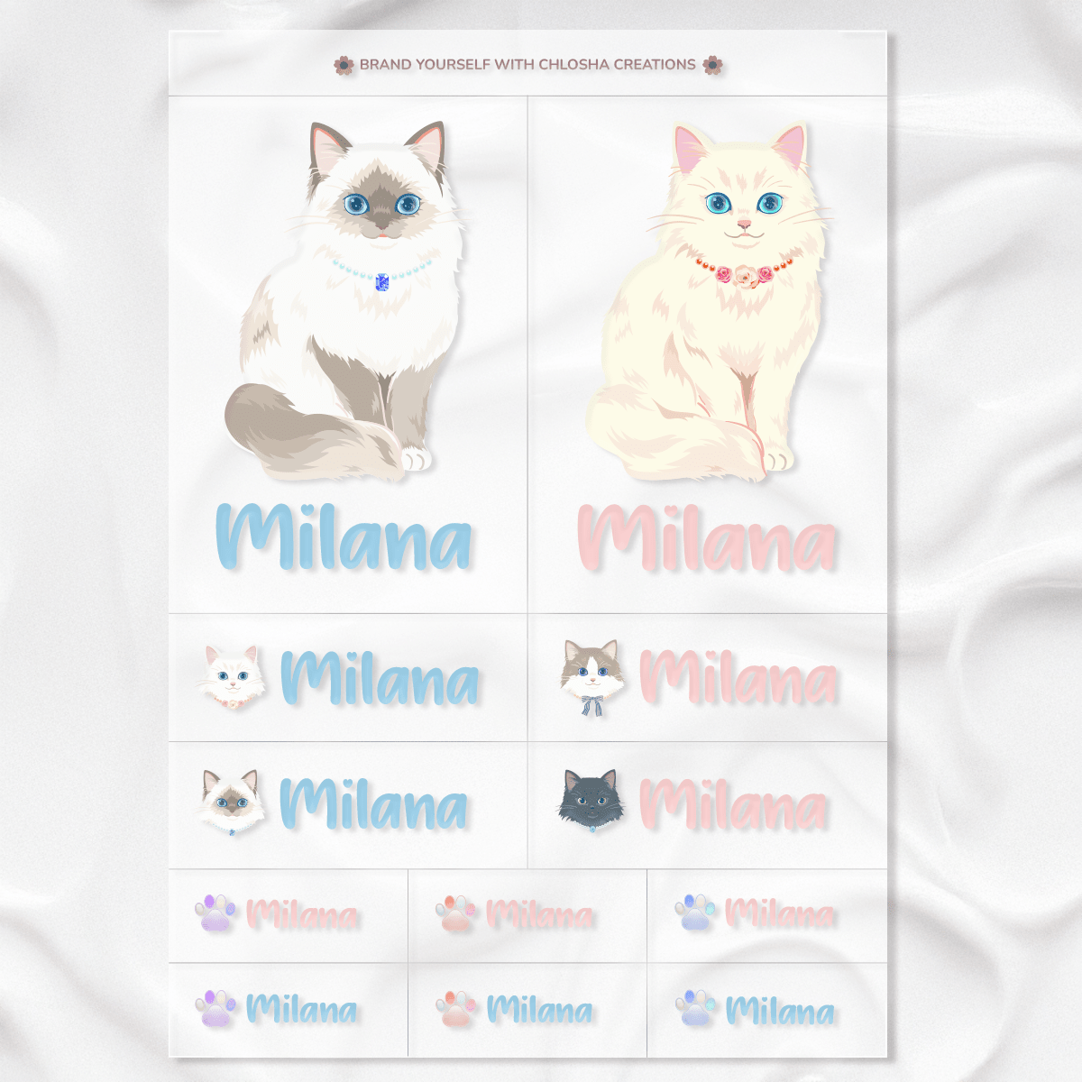 Royal Kitty Icon + Name Pack custom name labels for kids bottles lunchbox waterproof NZ - Chlosha creations