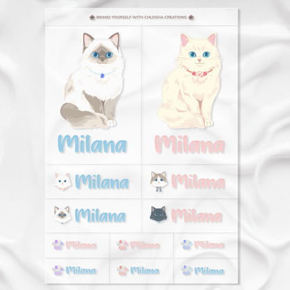 Royal Kitty Icon + Name Pack custom name labels for kids bottles lunchbox waterproof NZ - Chlosha creations