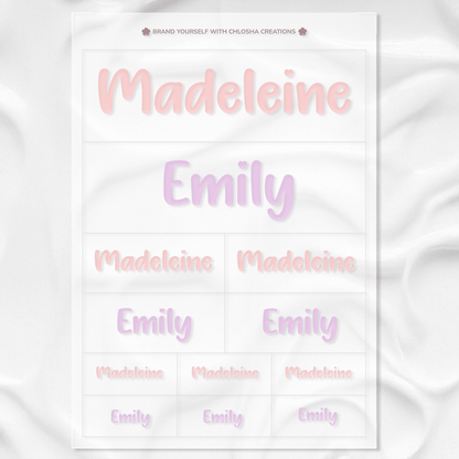 soft pastel classic sibling name pack custom name labels for kids bottles lunchbox waterproof NZ - Chlosha creations