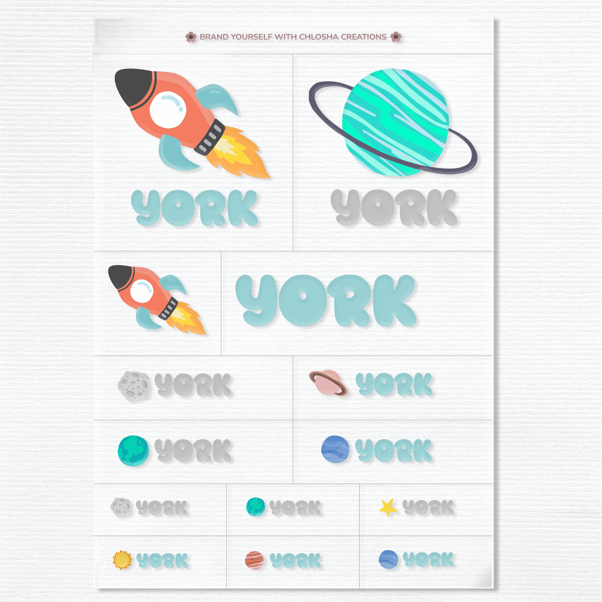 Space Explorer Icon + Name Pack custom name labels for kids bottles lunchbox waterproof NZ - Chlosha creations