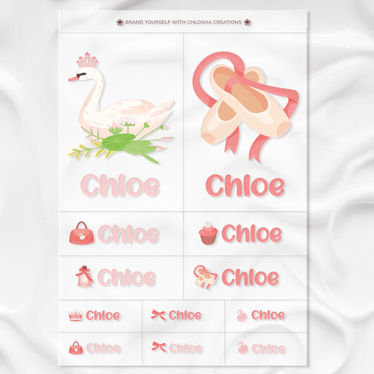 Swan Lake Icon + Name Pack custom name labels for kids bottles lunchbox waterproof NZ - Chlosha creations