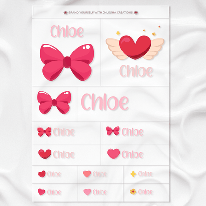 Sweet Heart & Bow Name Set custom name labels for kids bottles lunchbox waterproof NZ - Chlosha creations